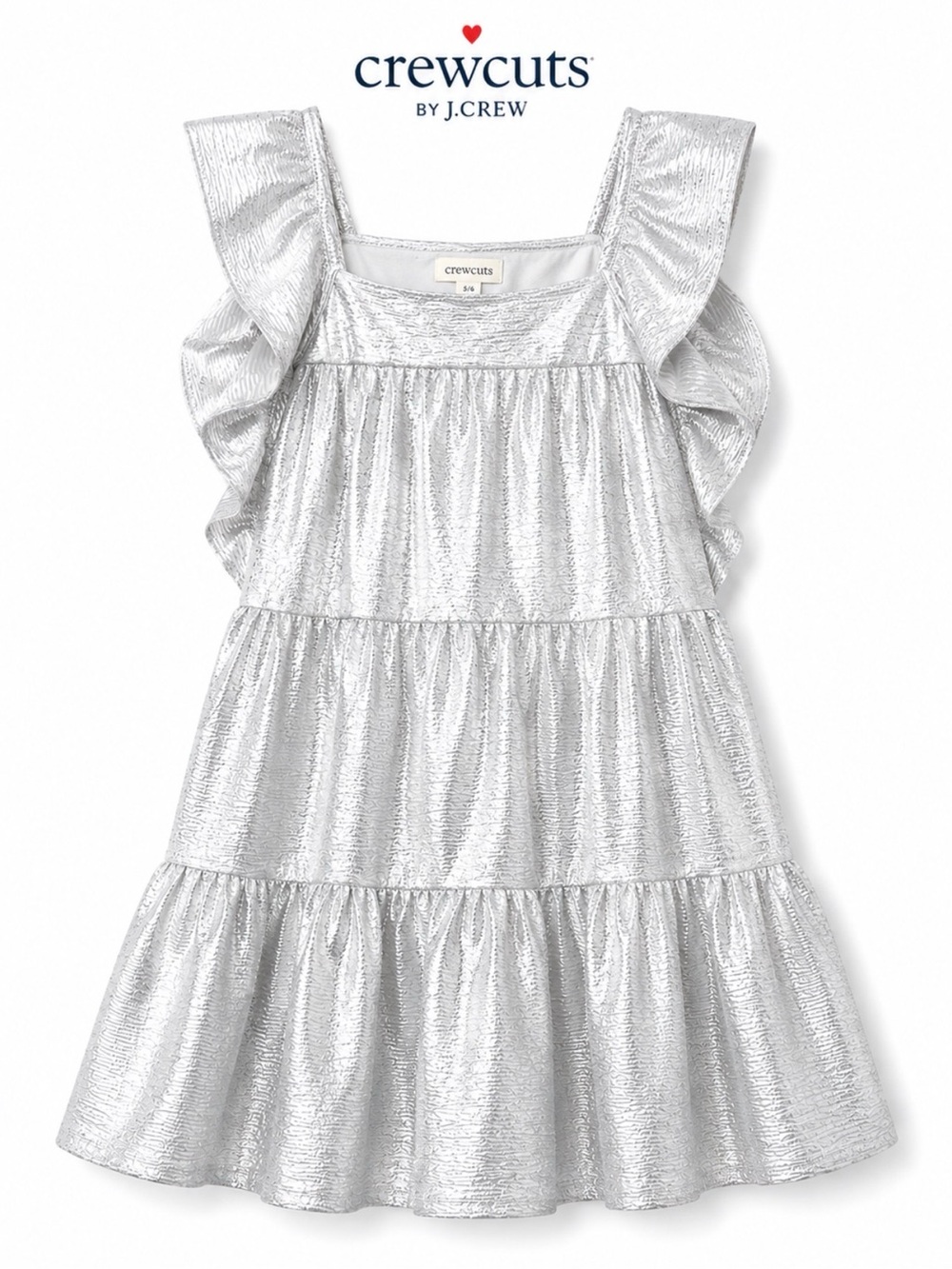 Crewcuts Silver Metallic Ruffle Tiered Dress for Kids